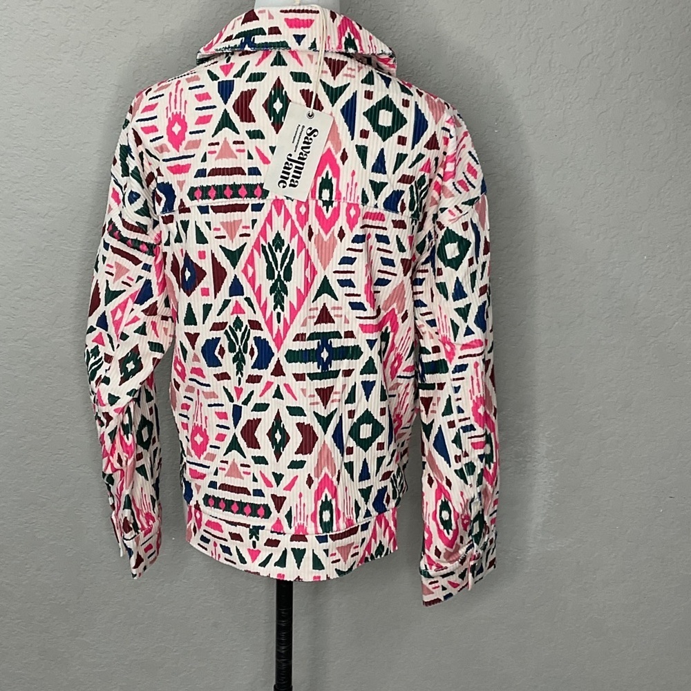 011 - Savanna Jane NWT Multicolor Geometric Corduroy Jacket, Size Small - Picture 4 of 7